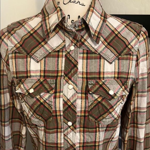 SOLD True Religion Plaid Pockets Button-Up Shirt Western Cowgirl Boho Festival - Picture 2 of 10